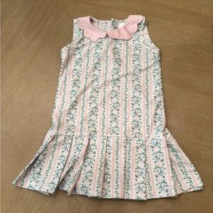 Cecil & Lou Sleeveless Floral Stripe Dress with Pink Scalloped Collar